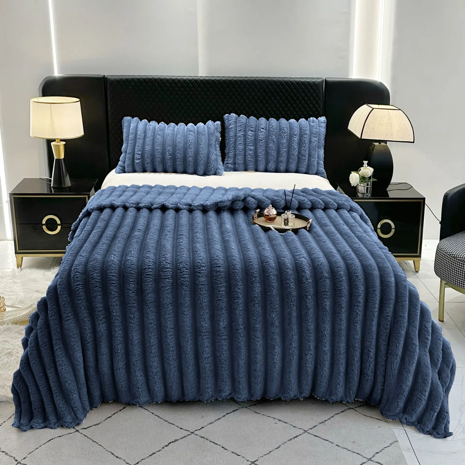 High-gram Weight Imitation Rabbit Velvet Stripped Blanket,thickened Soft and Comfortable Blanket Office Nap Thermal Sofa Blanket