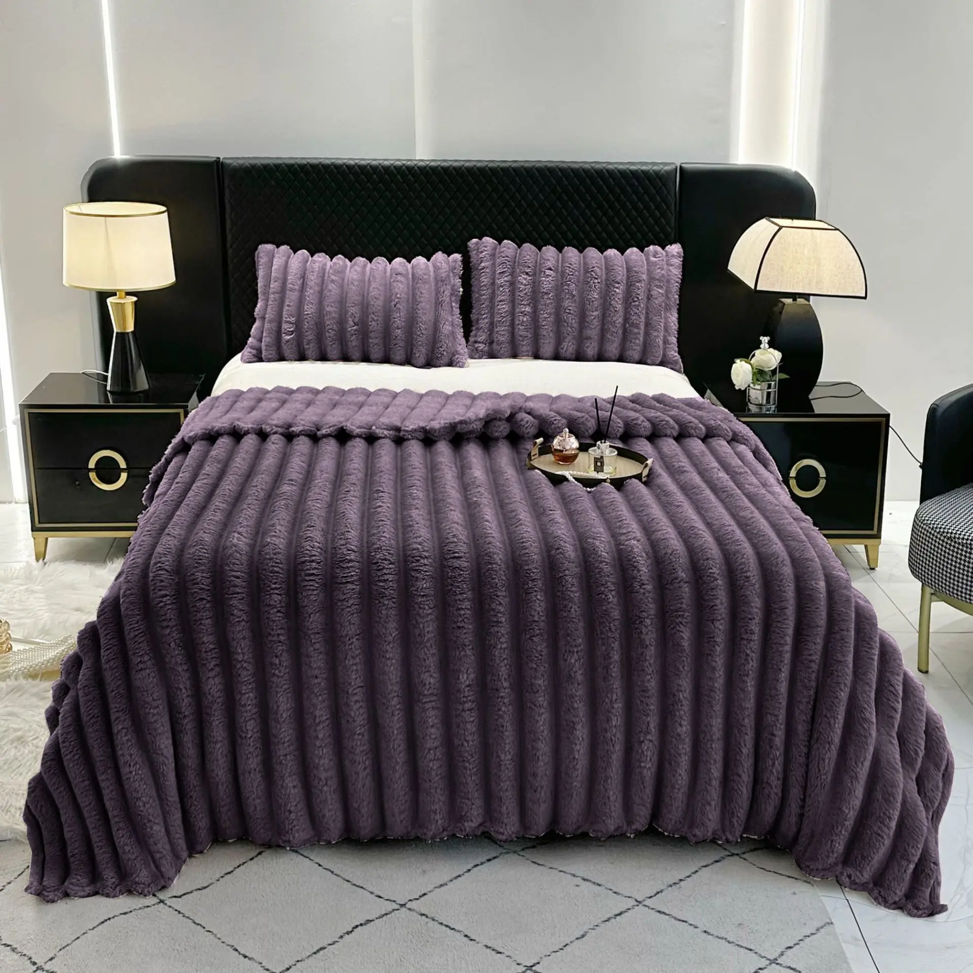 High-gram Weight Imitation Rabbit Velvet Stripped Blanket,thickened Soft and Comfortable Blanket Office Nap Thermal Sofa Blanket