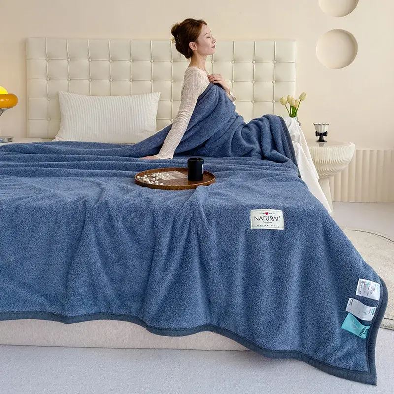Modern And Simple Solid Color Flannel Thickened Warm Coral Blanket Seasons Office Rest Blanket Double-sided Plush Cover Blanket