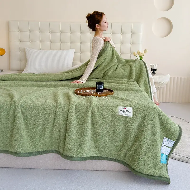 Modern And Simple Solid Color Flannel Thickened Warm Coral Blanket Seasons Office Rest Blanket Double-sided Plush Cover Blanket