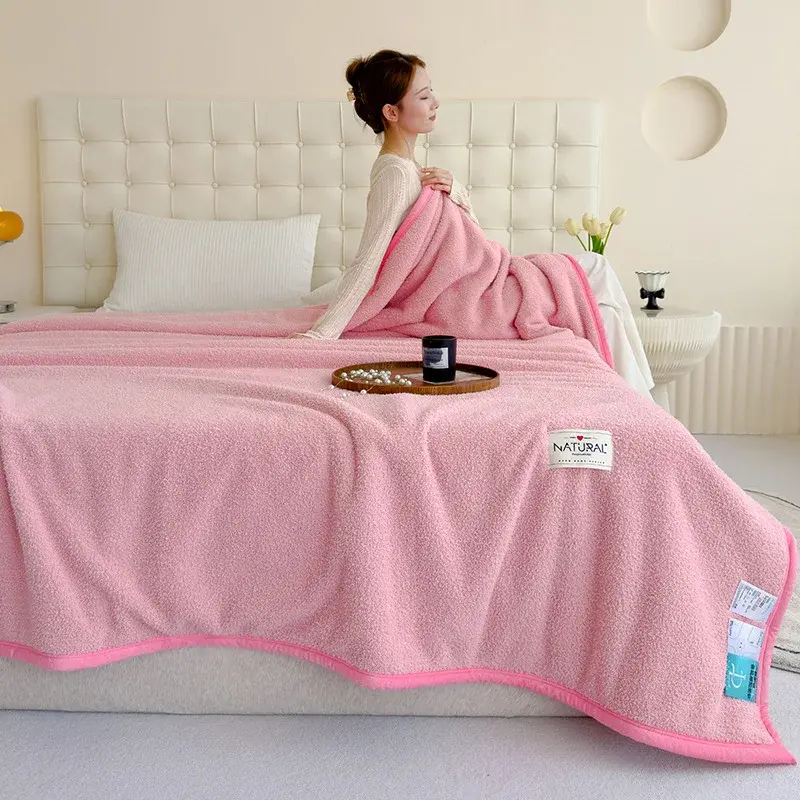 Modern And Simple Solid Color Flannel Thickened Warm Coral Blanket Seasons Office Rest Blanket Double-sided Plush Cover Blanket
