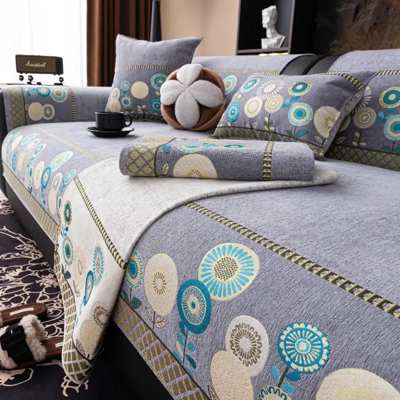 Simple Fashionable Chenille Sofa Cover Embroidery Process Sofa Cushion Simple Modern Style Anti Slip Machine Washable Sofa Towel