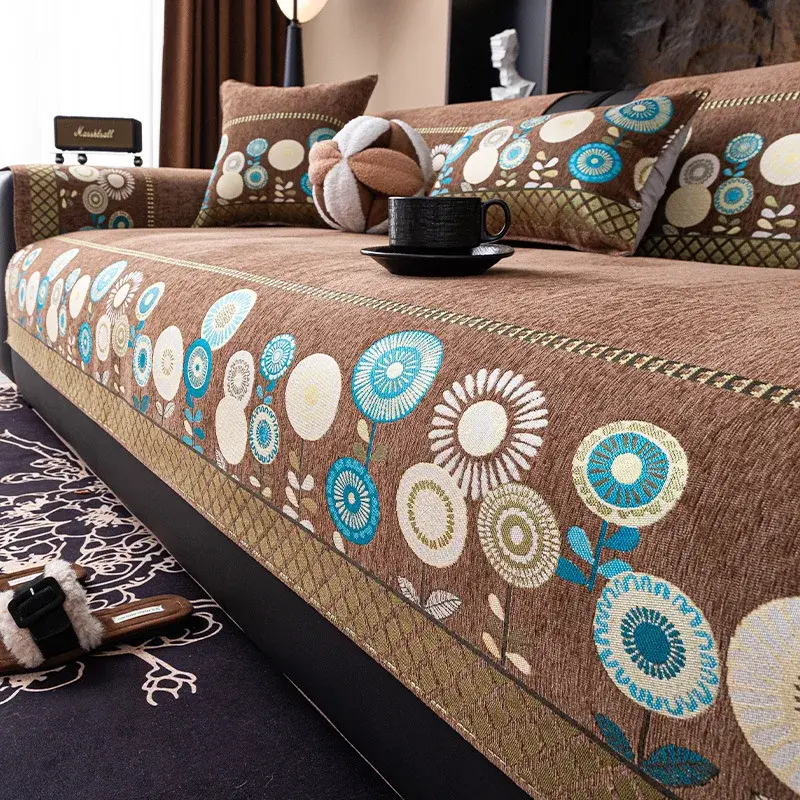 Simple Fashionable Chenille Sofa Cover Embroidery Process Sofa Cushion Simple Modern Style Anti Slip Machine Washable Sofa Towel