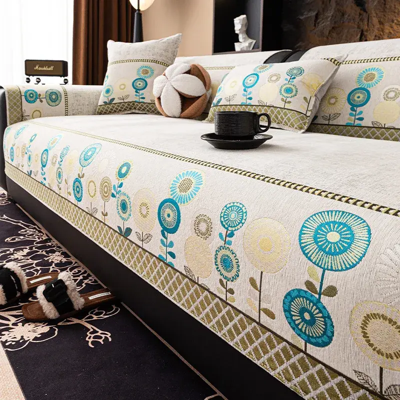 Simple Fashionable Chenille Sofa Cover Embroidery Process Sofa Cushion Simple Modern Style Anti Slip Machine Washable Sofa Towel