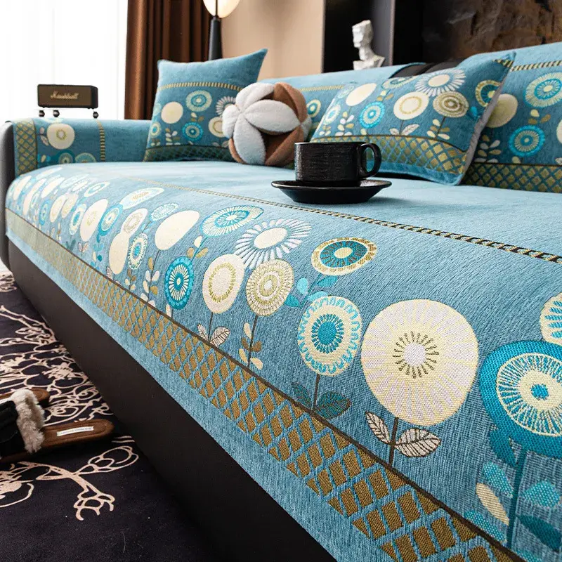 Simple Fashionable Chenille Sofa Cover Embroidery Process Sofa Cushion Simple Modern Style Anti Slip Machine Washable Sofa Towel