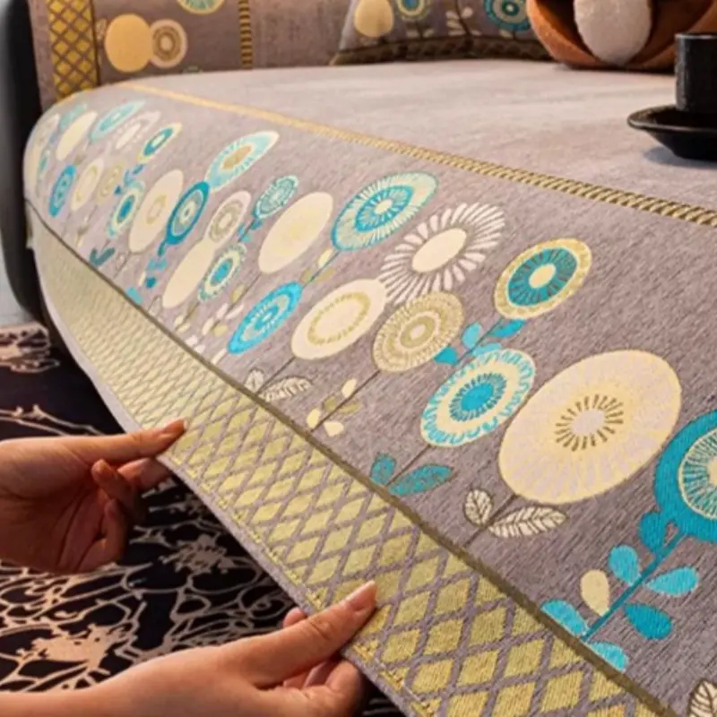Simple Fashionable Chenille Sofa Cover Embroidery Process Sofa Cushion Simple Modern Style Anti Slip Machine Washable Sofa Towel
