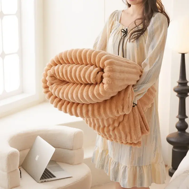 New Imitation Rabbit Plush Warm Blanket Set Or Only Blankets For Autumn Winter Soft Fluffy Warmth Lounger Sofa Throw Blankets