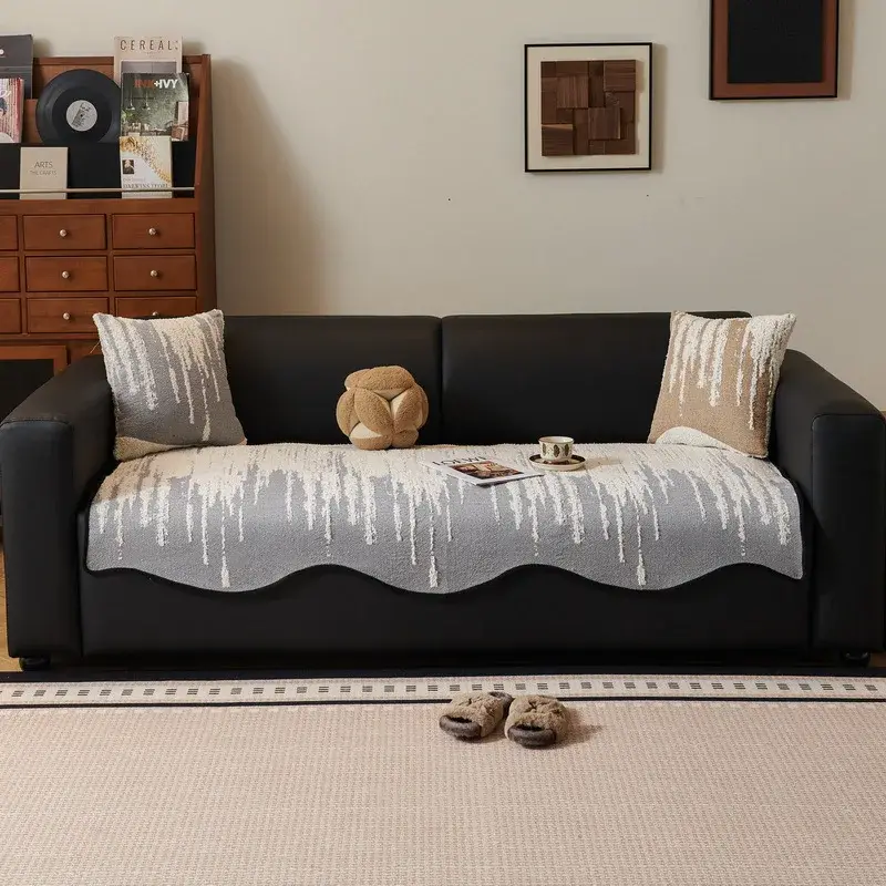 Irregularity White Black Sofa Cushion 2025New All Seasons Retro Chenille Sofa Cover Non-Slip Couch Slipcover Protector Universal