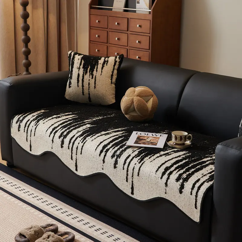 Irregularity White Black Sofa Cushion 2025New All Seasons Retro Chenille Sofa Cover Non-Slip Couch Slipcover Protector Universal