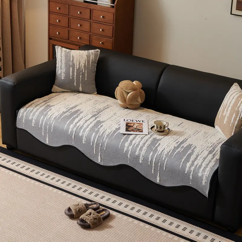 Irregularity White Black Sofa Cushion 2025New All Seasons Retro Chenille Sofa Cover Non-Slip Couch Slipcover Protector Universal