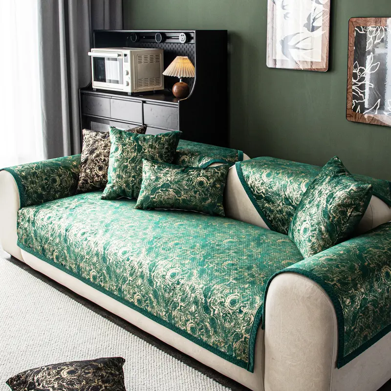 American Style Bronzing Velvet Sofa Cover Water Repellent Couch Seat Slipcover Four Seasons for Living Room Anti-Slip Sofa Towel