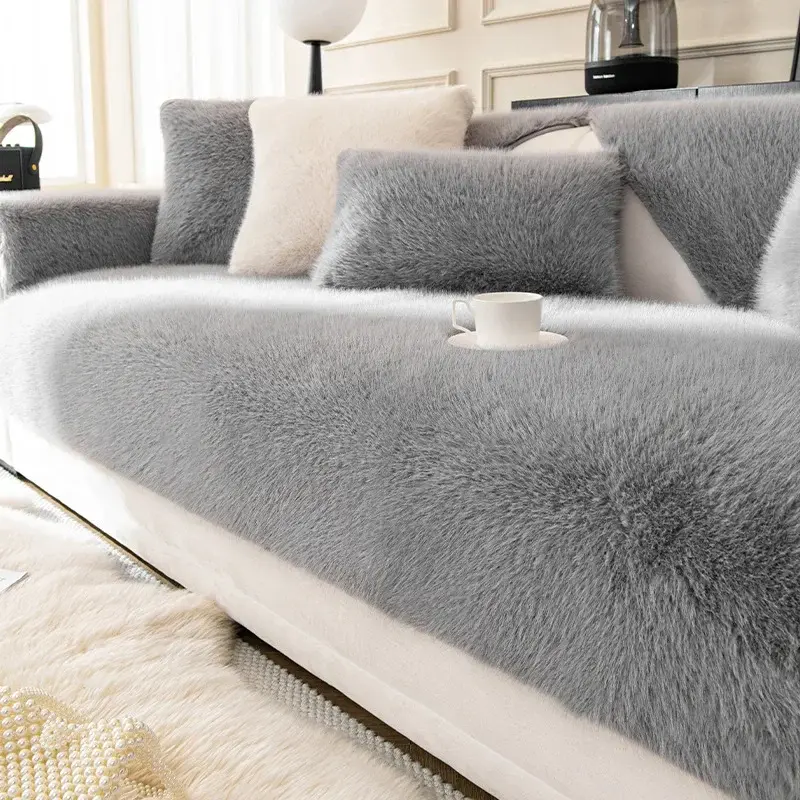 French Style Mink Plush Sofa Cover Winter Warm Thicken Sofa Covers L-shaped Living Room Home Couch Mat Non-slip Sofa Slipcovers