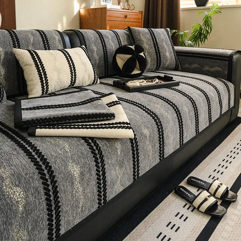 New Style Light Luxury Striped Sofa Covers High-level All Season Universal Couch Seat Cushion Anti Slip Anti Fouling Sofa Towel