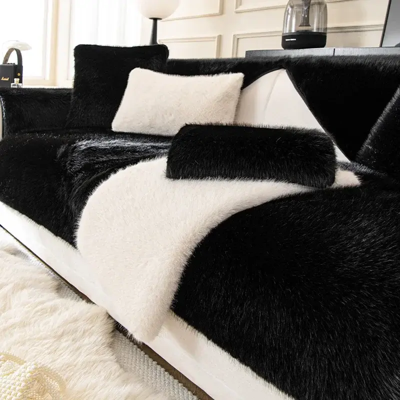 French Style Mink Plush Sofa Cover Winter Warm Thicken Sofa Covers L-shaped Living Room Home Couch Mat Non-slip Sofa Slipcovers