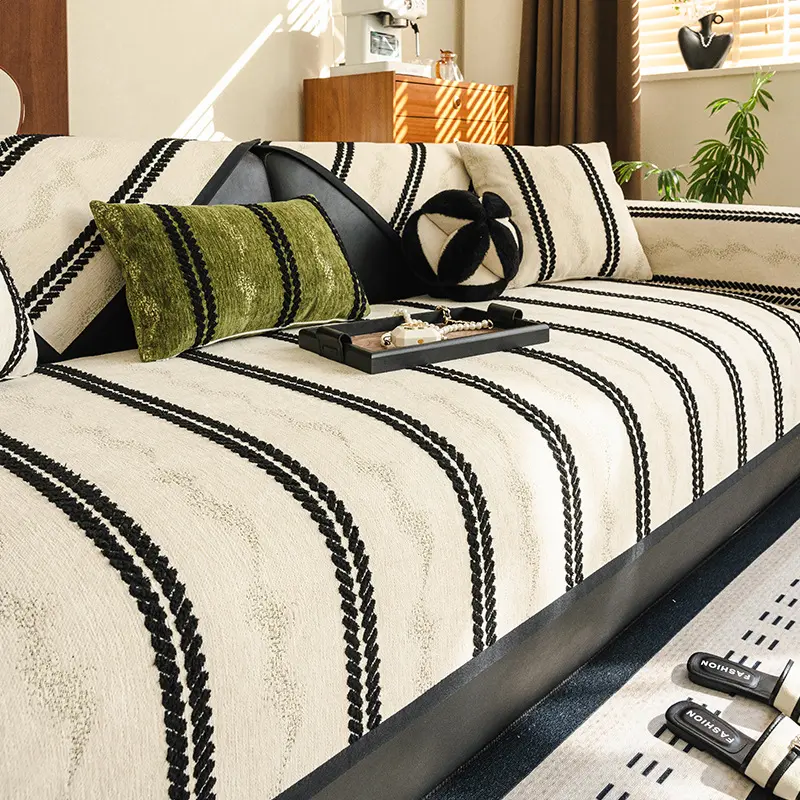 New Style Light Luxury Striped Sofa Covers High-level All Season Universal Couch Seat Cushion Anti Slip Anti Fouling Sofa Towel