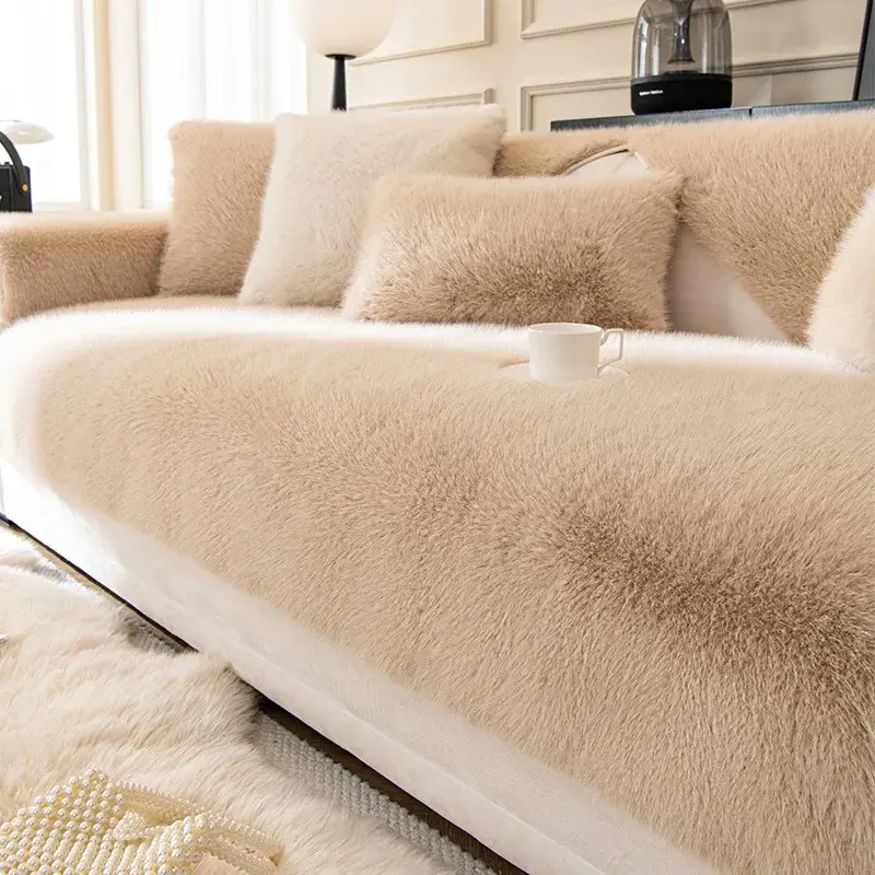French Style Mink Plush Sofa Cover Winter Warm Thicken Sofa Covers L-shaped Living Room Home Couch Mat Non-slip Sofa Slipcovers