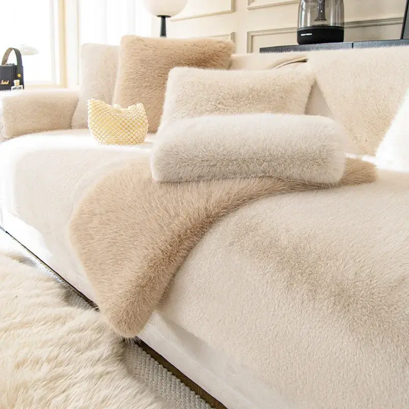 French Style Mink Plush Sofa Cover Winter Warm Thicken Sofa Covers L-shaped Living Room Home Couch Mat Non-slip Sofa Slipcovers