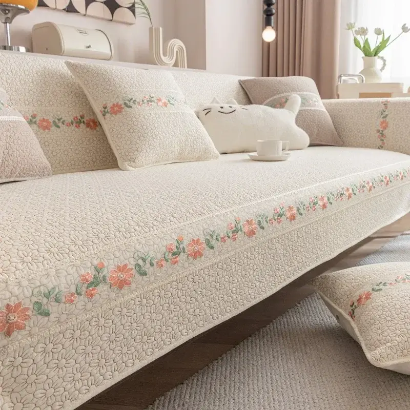 Pastoral Cream Wind Pure Cotton Sofa Cushion Four Seasons Universal Non-slip Comfortable Skin Friendly Sofa Cover Cover Towel