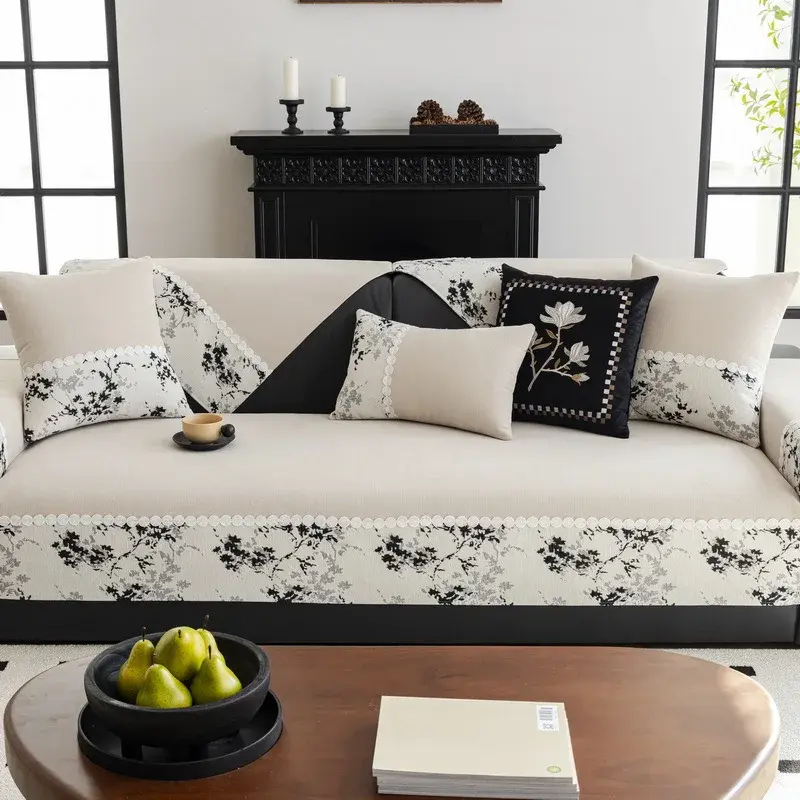 Chenille All-season French Vintage Cream Sofa Cushion And Anti-slip And anti-dust Cushion Cover For Living Room Sofa Protection