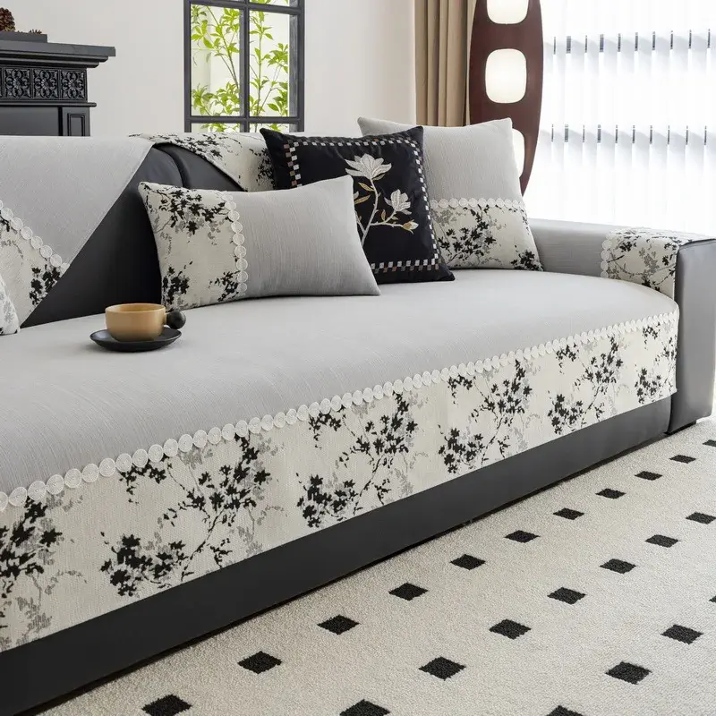 Chenille All-season French Vintage Cream Sofa Cushion And Anti-slip And anti-dust Cushion Cover For Living Room Sofa Protection