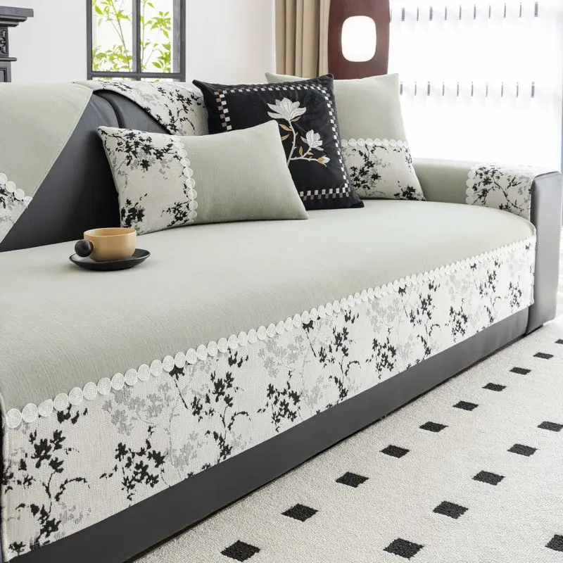 Chenille All-season French Vintage Cream Sofa Cushion And Anti-slip And anti-dust Cushion Cover For Living Room Sofa Protection