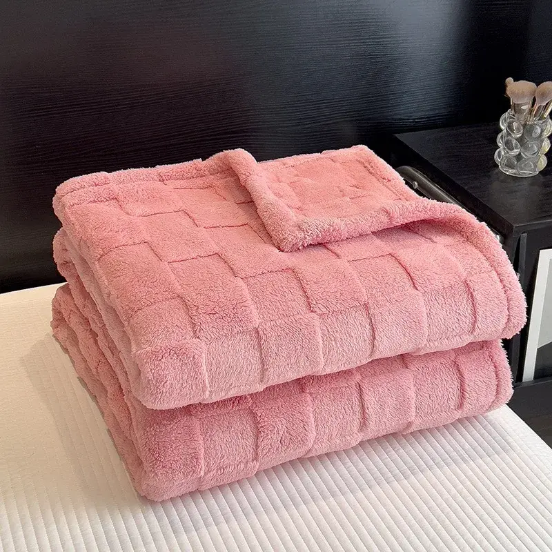 Winter Thickened Monolayer Taffu lamb Wool Solid Color Blanket Plaid Simple Warm Flannel Blanket for Soft Sofa Blanket Bed Cover