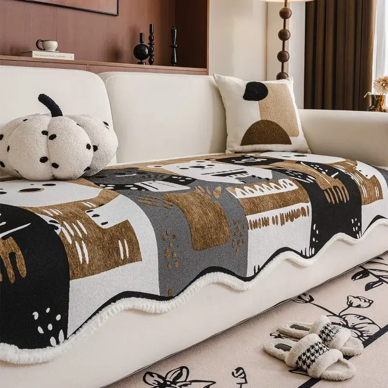 Colorful Pumpkin Chenille Irregular Shaped Sofa Cover Seasons Universal Anti Slip Living Room Straight Sofa Cover Cloth Ttowel