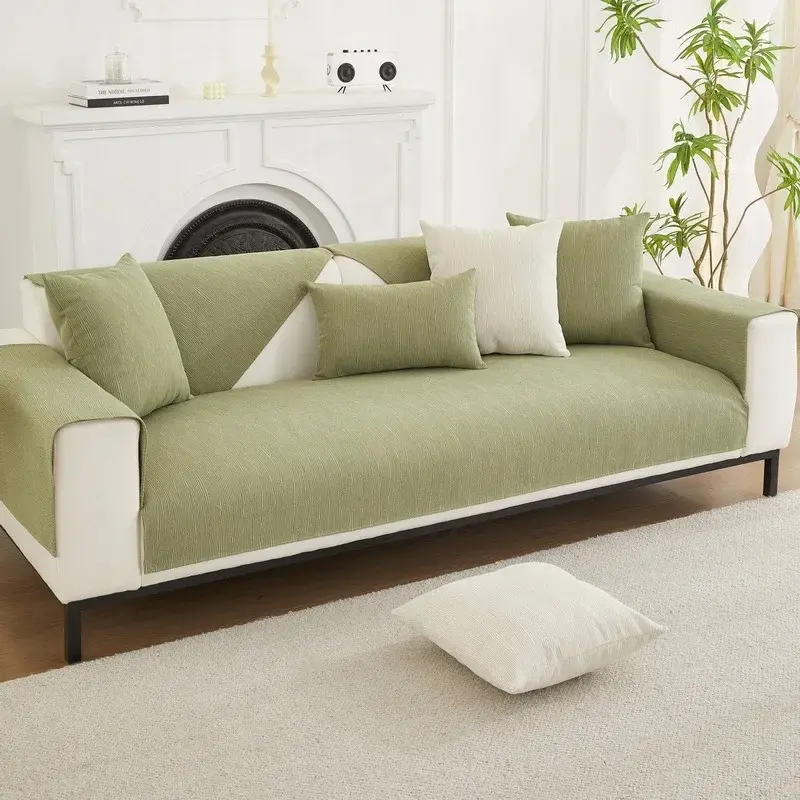 Chenille Solid Color Sofa Cushion Cover Four Seasons Universal Light Luxury Sofa Mat for Living Room Non-Slip L-type Couch Cover