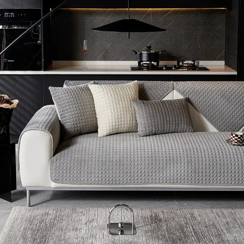 Solid Color Plush Couch Cushion  for Home Living Room Deep Colour Sofa Mat Light Luxury Camel Velvet Pattern Sofa Cushion Decor