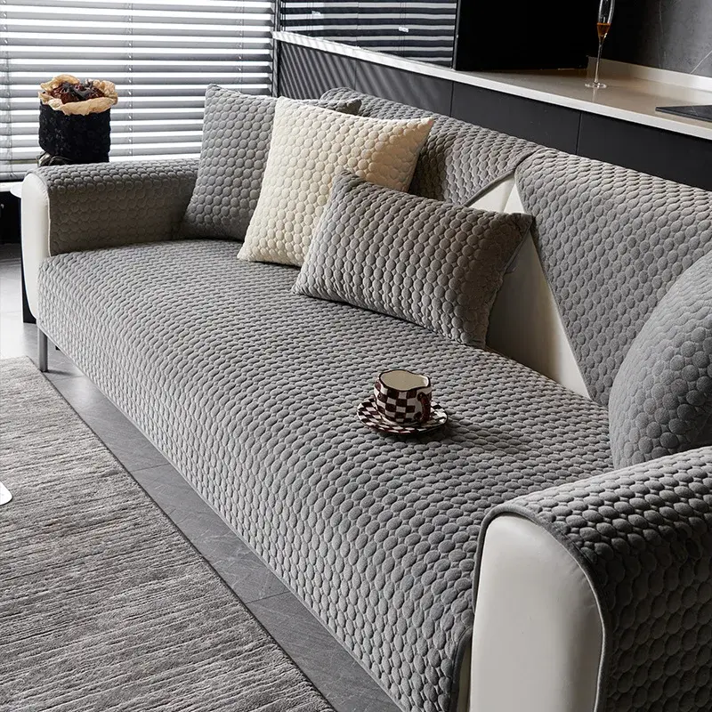 Solid Color Plush Couch Cushion  for Home Living Room Deep Colour Sofa Mat Light Luxury Camel Velvet Pattern Sofa Cushion Decor
