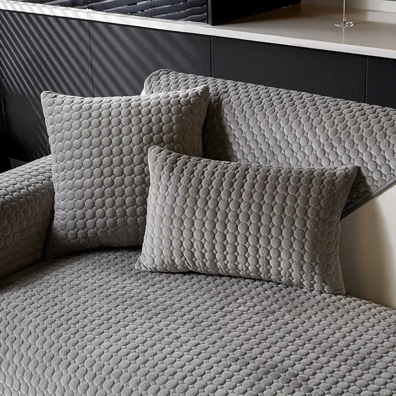 Solid Color Plush Couch Cushion  for Home Living Room Deep Colour Sofa Mat Light Luxury Camel Velvet Pattern Sofa Cushion Decor