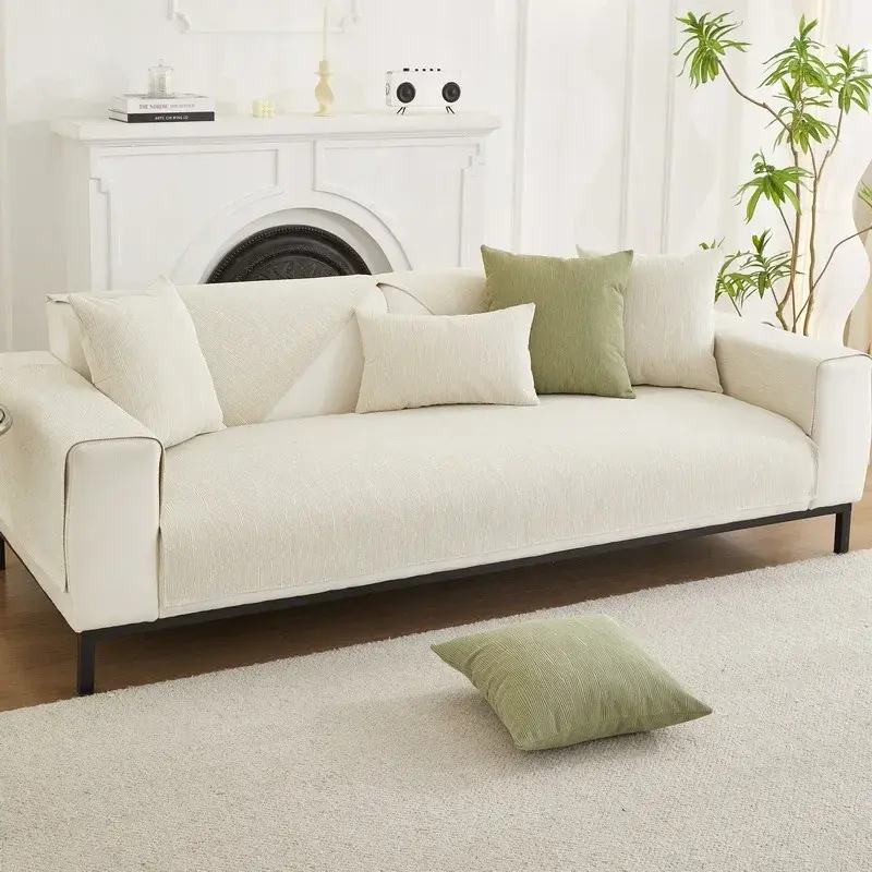 Chenille Solid Color Sofa Cushion Cover Four Seasons Universal Light Luxury Sofa Mat for Living Room Non-Slip L-type Couch Cover