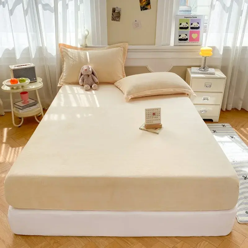 Warm and Thick Elastic Fitted Sheets Solid Color Adjustable Flannel Winter Mattress Cover Velvet Bed Linens 90/150/180/200 Sizes