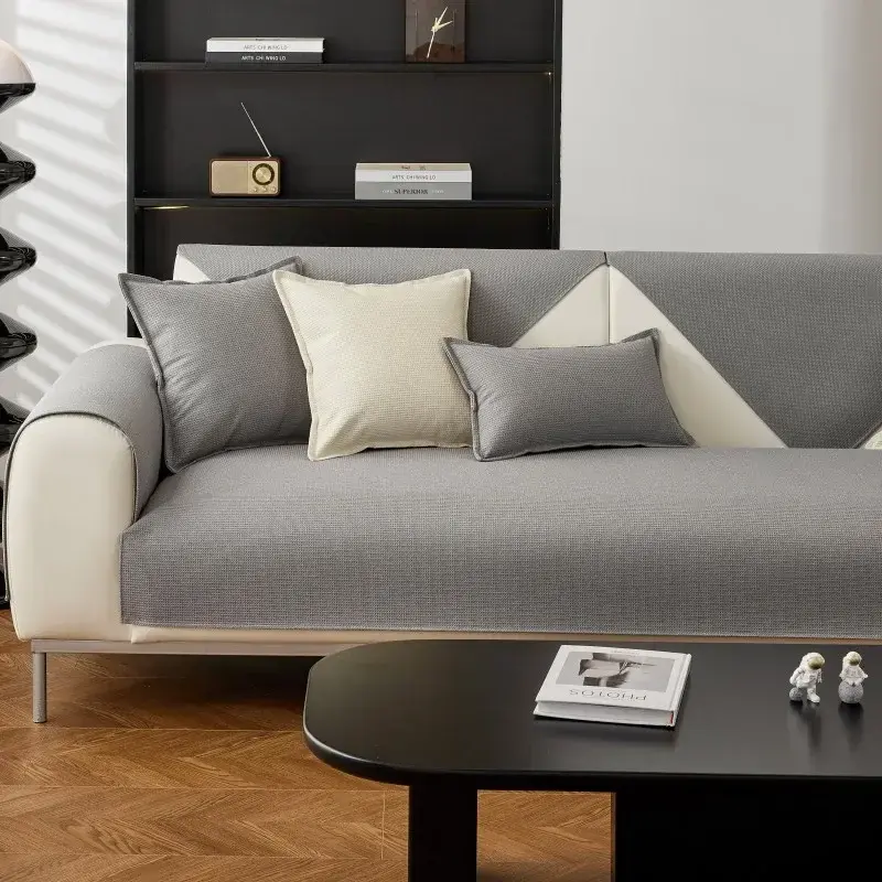 Simplicity Waffle Sofa Cover Nonslip Solid Color Sofa Mat Four Seasons Universal Waterproof Modern Sofa Cushion Cover Pillowcase