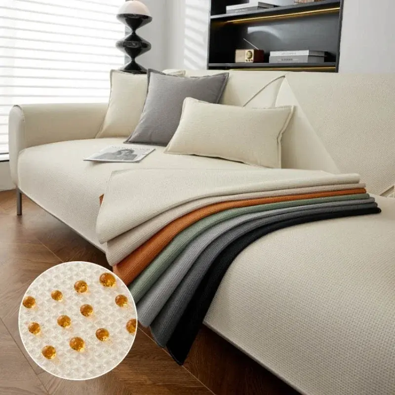 Simplicity Waffle Sofa Cover Nonslip Solid Color Sofa Mat Four Seasons Universal Waterproof Modern Sofa Cushion Cover Pillowcase