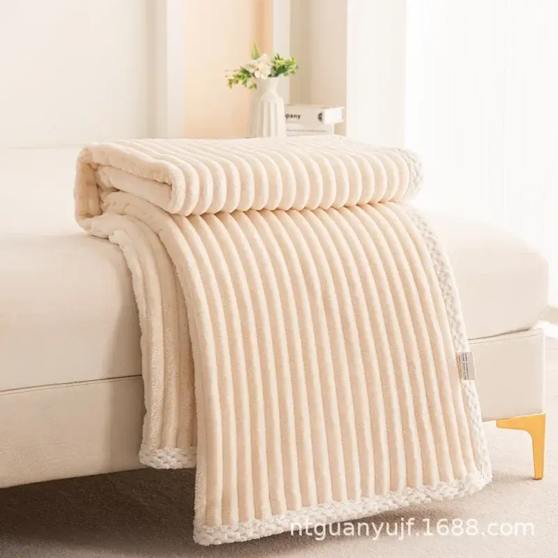 Class A milk Velvet Striped Blanket Four Season Universal Solid Color Thickened Multifunctional Office Air Conditioning Blanket