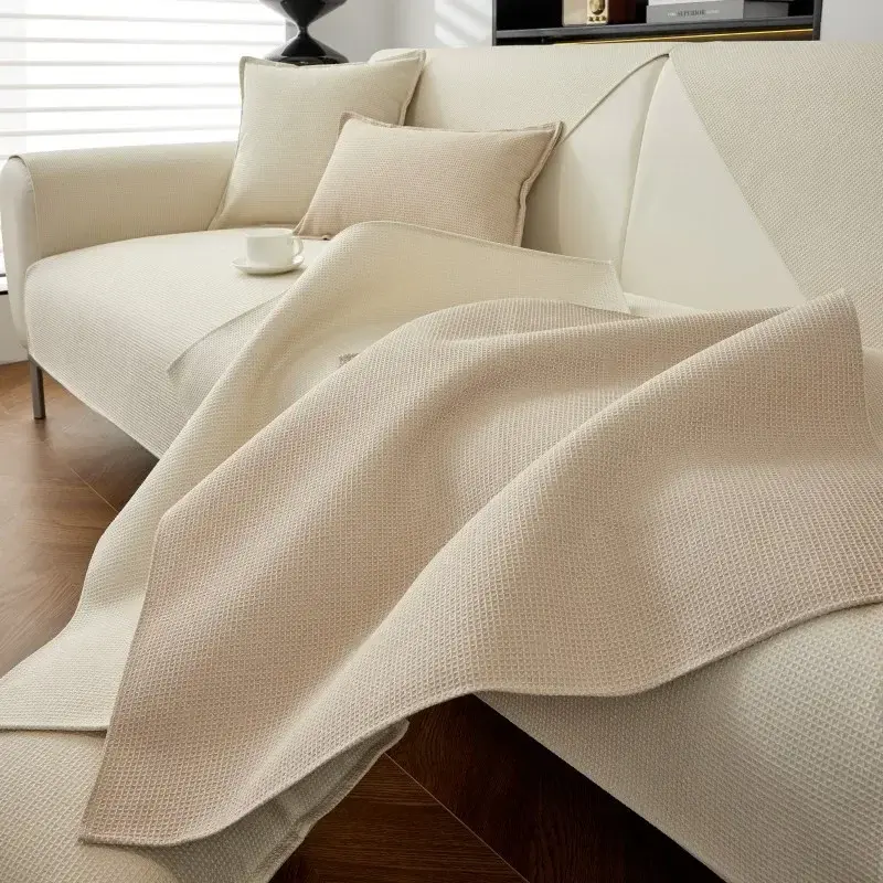 Simplicity Waffle Sofa Cover Nonslip Solid Color Sofa Mat Four Seasons Universal Waterproof Modern Sofa Cushion Cover Pillowcase