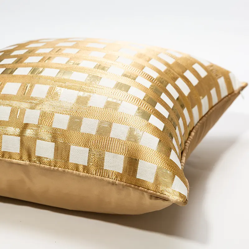 Jacquard Satin Champagne Lattice Pillow cover, Light Luxury Retro Designer Style, For Hotel Bedside Sofa Cushion Pillows Cover
