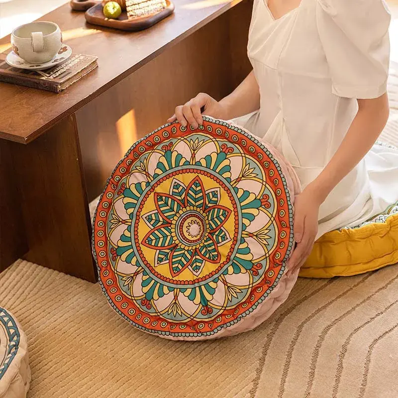 New Ethnic Style Floor Mat Cotton Linen Seat Cushion Decor Meditation Seat Cushion Office Dormitory Cushion Round Chair Cushions