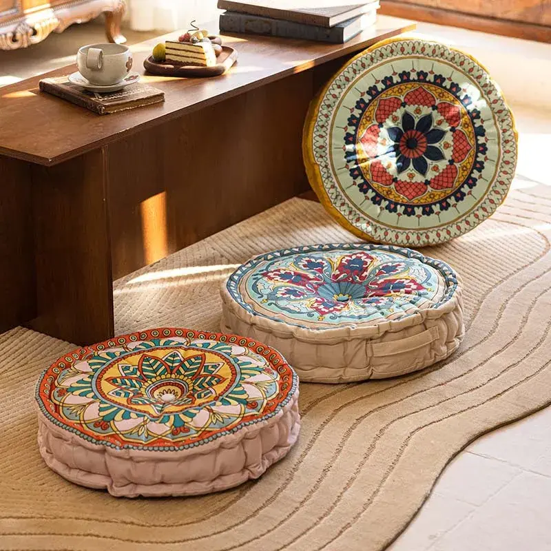 New Ethnic Style Floor Mat Cotton Linen Seat Cushion Decor Meditation Seat Cushion Office Dormitory Cushion Round Chair Cushions