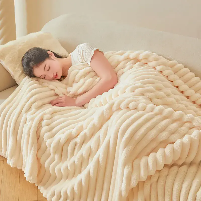 Imitation Rabbit Fur Plush Blanket Double-sided Thicken Bed Cover Office Car Plush Warm Blanket Fluffy Sofa Throw Lap Blanket