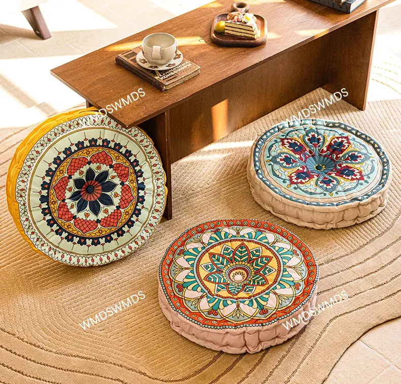 New Ethnic Style Floor Mat Cotton Linen Seat Cushion Decor Meditation Seat Cushion Office Dormitory Cushion Round Chair Cushions