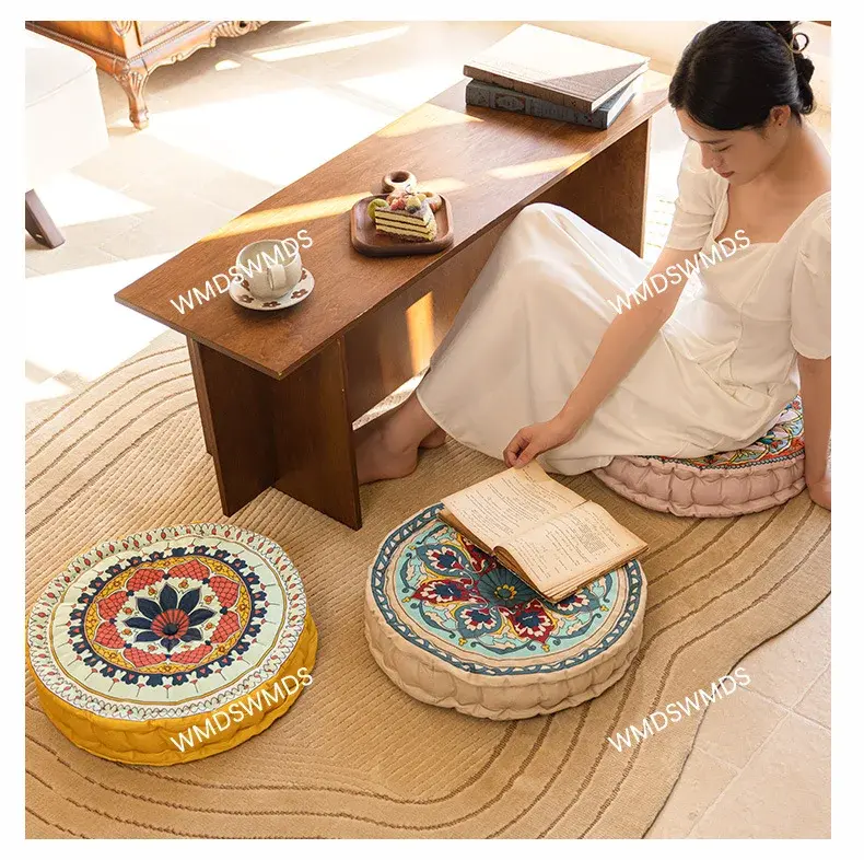 New Ethnic Style Floor Mat Cotton Linen Seat Cushion Decor Meditation Seat Cushion Office Dormitory Cushion Round Chair Cushions