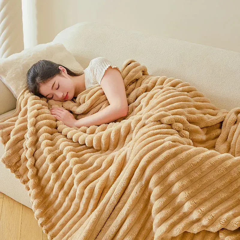 Imitation Rabbit Fur Plush Blanket Double-sided Thicken Bed Cover Office Car Plush Warm Blanket Fluffy Sofa Throw Lap Blanket
