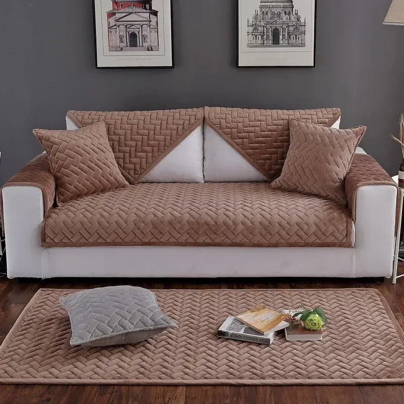 Crystal Velvet Sofa Cover Thickening Solid Color Sofa Covers for Living Room Modern Non-slip Sofa Mat Comfort Soft Couch Covers