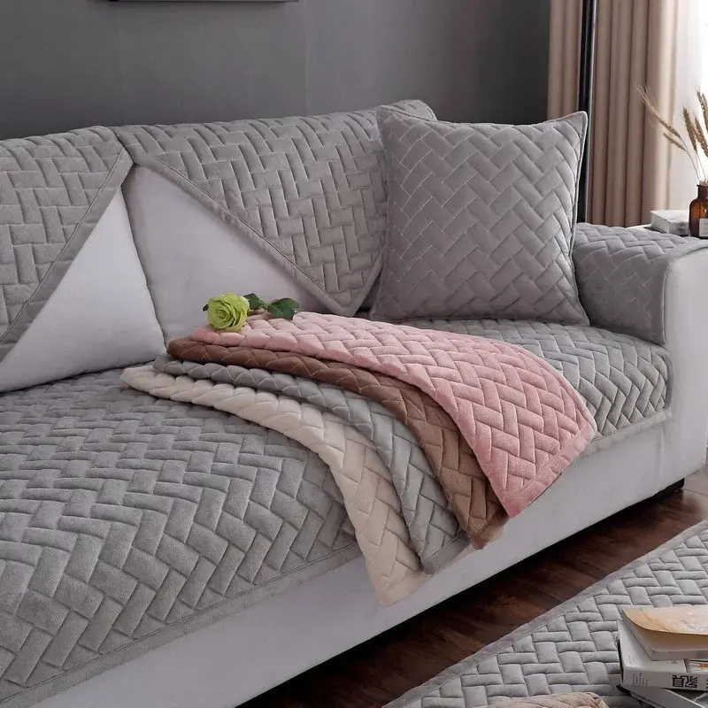 Crystal Velvet Sofa Cover Thickening Solid Color Sofa Covers for Living Room Modern Non-slip Sofa Mat Comfort Soft Couch Covers