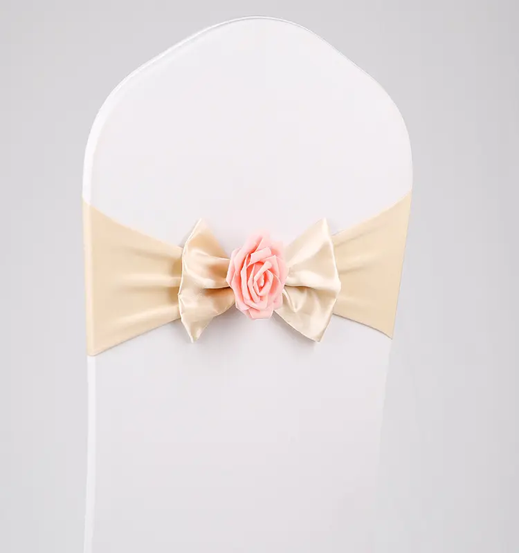 Spandex Chair Sashes Wedding Chair Decorations Chair Bow Knot With Flower Tie Band For Party Event Hotel Banquet 10/50 Pieces