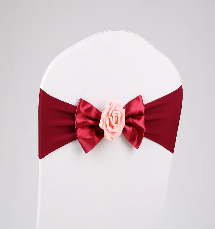 Spandex Chair Sashes Wedding Chair Decorations Chair Bow Knot With Flower Tie Band For Party Event Hotel Banquet 10/50 Pieces