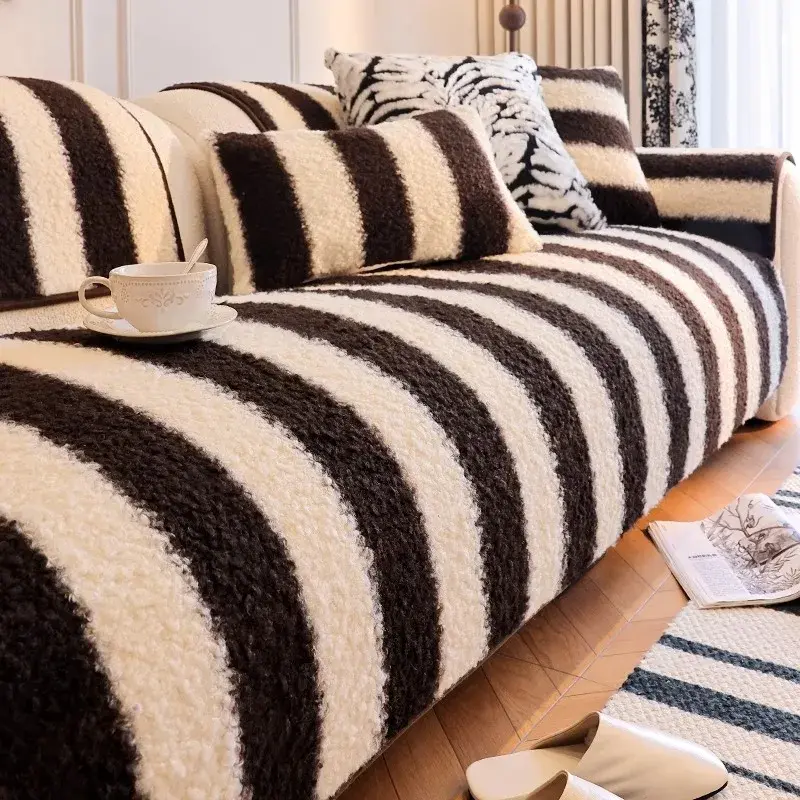 New Lamb Wool Plush Sofa Coushion Cover Anti-Slip Sofa Slipcovers Autumn and Winter High-end Plush Couch Cushion Seat Covers