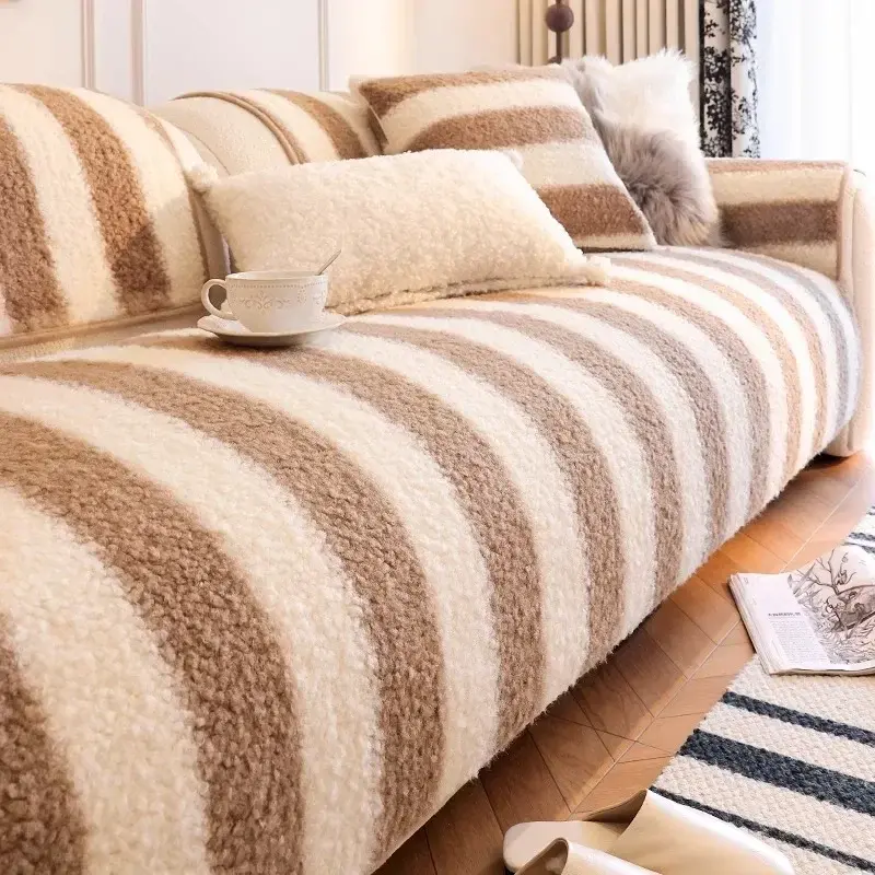 New Lamb Wool Plush Sofa Coushion Cover Anti-Slip Sofa Slipcovers Autumn and Winter High-end Plush Couch Cushion Seat Covers
